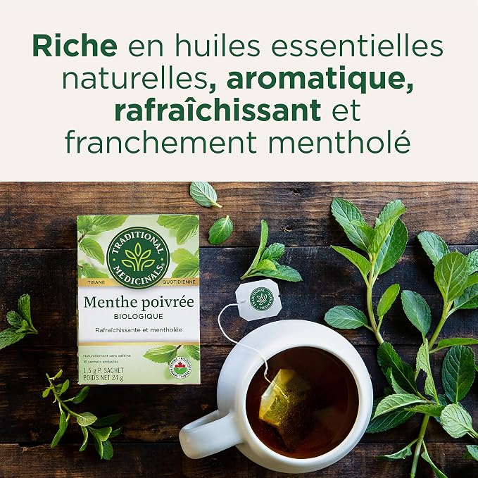 Traditional Medicinals Tea, Organic Peppermint, Soothes Your Belly, Refreshing & Minty, 16 Tea Bags (Pack of 2)