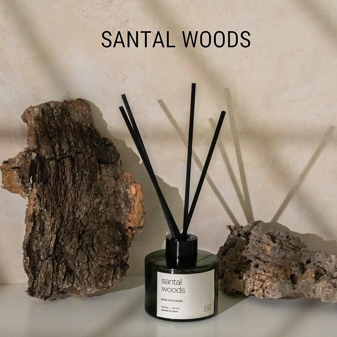 Craft & Kin Premium Oakwood Reed Diffuser – 3.4 oz Natural Essential Oil Diffuser for Home & Bathroom – Long-Lasting Fragrance with Rattan Scent Sticks – Green Glass Room Decor