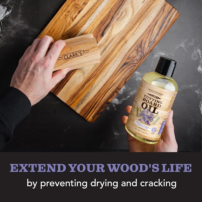 CLARK'S Cutting Board Oil - Food Grade Mineral Oil for Wood Cutting Board - Scented with Lavender & Rosemary Essential Oils - Butcher Block Conditioner - Restores and Protects Wood - Made in USA, 12oz