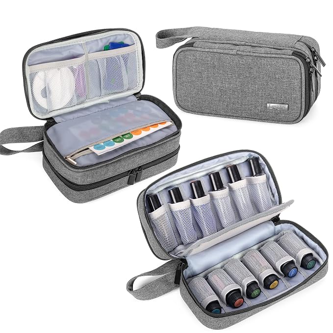 LUXJA Essential Oil Carrying Case - Holds 12 Bottles (5ml-15ml, Also Fits for Roller Bottles), Portable Double-Layer Organizer for Essential Oil and Accessories, Gray