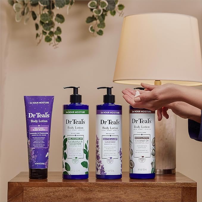 Dr Teal's 24 Hour Moisture+ Body Lotion, Lavender Essential Oil, 18 fl oz (Pack of 3)