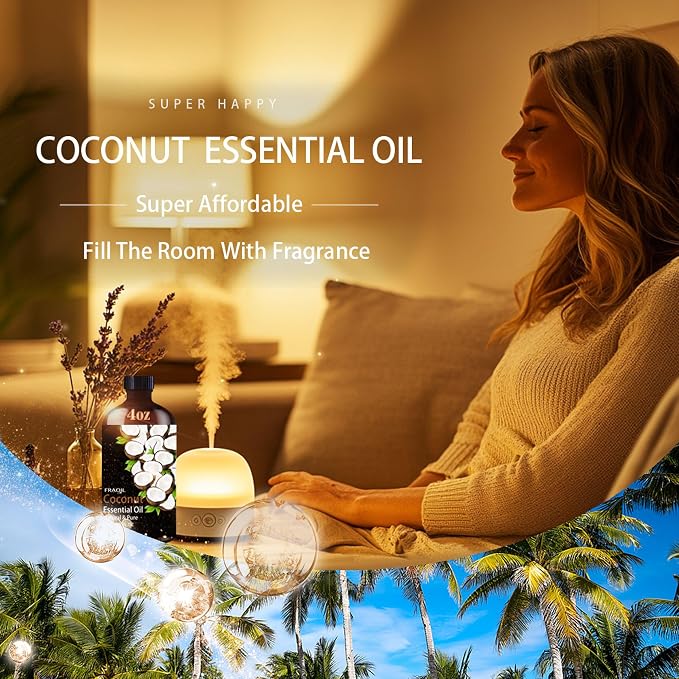 Coconut Essential Oil, Coconut Oil 4 Fl Oz 120ML for Diffuser Humidifier Yoga Cleaning DIY Candle Soap Making Perfume Gift for Women Essential Oils FRAOIL (Coconut 4 Fl Oz (Pack of 1))