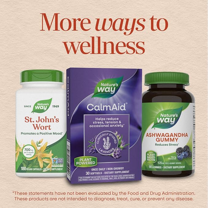 Nature's Way CalmAid Lavender Oil Supplement for Calm & Stress Support*, Clinically Studied Silexan Lavender Oil, Non-Drowsy, Daily Softgels, 30 Count