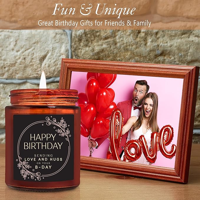 Happy Birthday Gifts for Women Men - Sending Love Hugs Relaxing Birthday Candle for Mom Sister Girlfriend Bestie Daughter Aunt - Best Gift for Her - Cashmere Vanilla Scented Soy Jar Candle