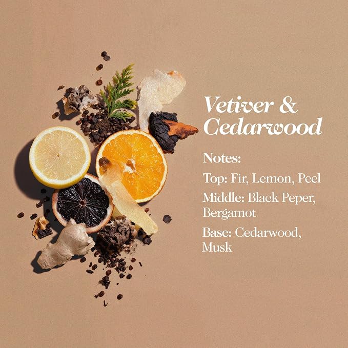 Hand Poured Non Toxic Candles - Vetiver & Cedarwood Fall Candles with Premium Natural Wax - Aromatherapy Scented Candles with Fir, Lemon Peel, Black Pepper & Musk Notes - 8.5 Oz, 45 Hrs Burn Time