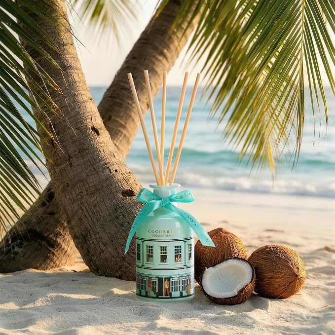 Reed Diffuser for Home - Coconut Beach 6.76 fl oz Diffuser with Sticks, Home Fragrance for Bathroom Shelf Decor, Bedroom & Guest Room