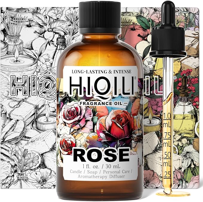 HIQILI Rose Fragrance Oil for Candle, Soap & Perfume Making, Essential Oil for Diffuser, Aromatherapy, Add to Home Cleaning Spray - 1 Fl Oz