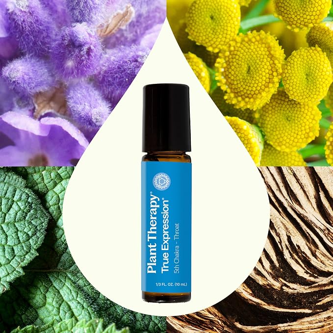 Plant Therapy Chakra 5 True Expression Essential Oil Blend (Throat Chakra) Pre-Diluted Roll-On 10 mL (1/3 oz) 100% Pure