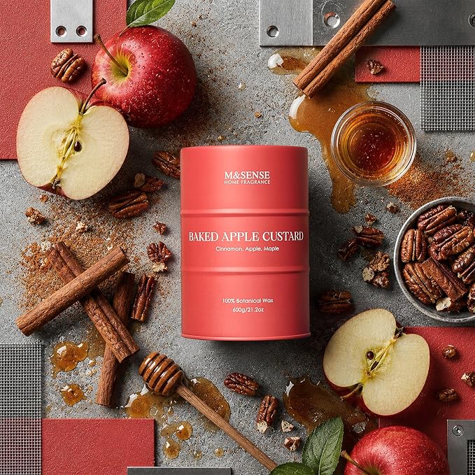 M&SENSE Baked Apple Scented Candles Large, Natural Soy Candles 21.2oz 120 Hour Slow Burning,Christmas Candle Candle for Stress Relief Meditation Relaxing,Aromatherapy Christmas Decor
