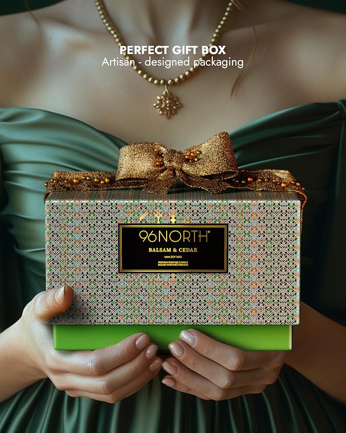 96NORTH Luxury Candle Balsam & Cedar Scented | Large 3-Wick Jar Candle | Up to 40 Hours Burning Time | 100% Natural Soy Wax | Ideal Christmas Candles Gift