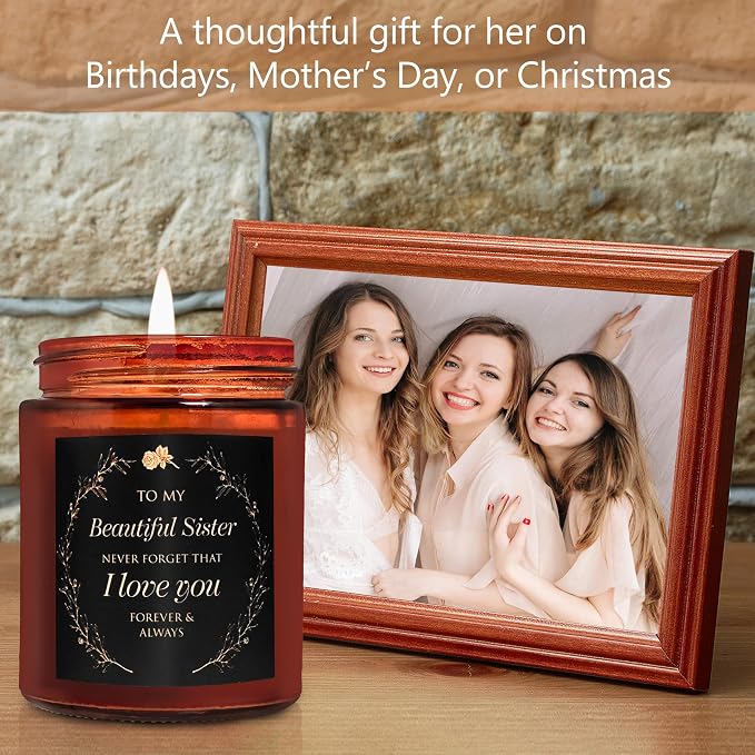Sister Gift from Sister, Brother - I Love You Relaxing Scented Soy Candle - Soul Sister Friend Gifts for Women - Birthday Graduation Wedding Thank You Mothers Day Gift for Her Sisters in Law