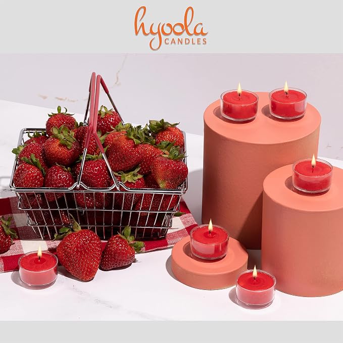 HYOOLA Scented Tealight Candles - Clear Cup - Strawberry Tealight Candles Scented - 6 Hour Burn Time - 15 Pack - European Made