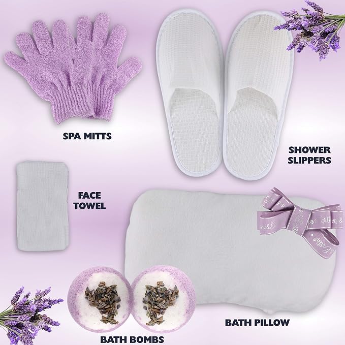 Valentines Gift Baskets for Women Spa Day! Natural Lavender Chamomile Spa Bath Sets for Women Gift Infused with Essential Oils. Sulfate Free Lavender Bath Set Spa Gift Set