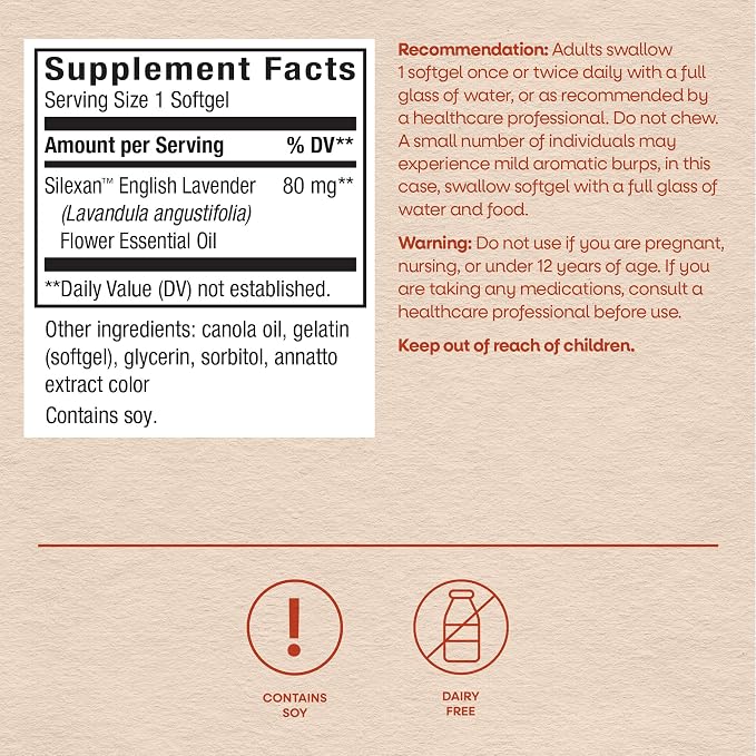 Nature's Way CalmAid Lavender Oil Supplement for Calm & Stress Support*, Clinically Studied Silexan Lavender Oil, Non-Drowsy, Daily Softgels, 90 Count