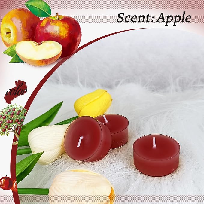 Apple Scented Tealight Candles, Red Scent Tea Lights Candles Clear Cup, 24 Pack Colored Tealights Candle, 6 Hour Burn Time Tea Candles for Party, Christmas, Halloween Decor