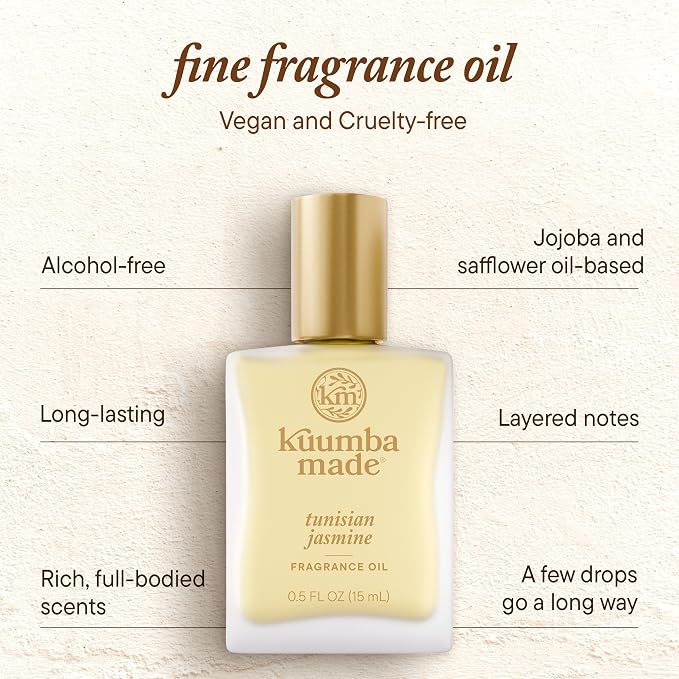 Kuumba Made Tunisian Jasmine Fragrance Oil, Long-Lasting Scented Oil Perfume Roller, Vegan, Alcohol-Free, 0.5 oz