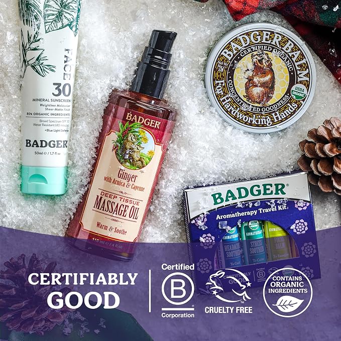 Badger Headache Soother, 100% Organic Essential Oil Aromatherapy, All-Natural Headache Relief w/Peppermint, Eucalyptus & Lavender, .6 oz
