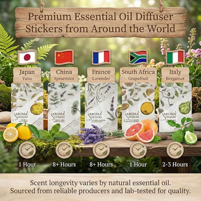 AROMA STICKERS® (Grapefruit, Pack of 3) - 100% Natural Essential Oil Stickers for Face Mask & Pillow (12 Stickers/pc) -Pure Essential Oil Scented Mask Patch/Personal Aroma/Relaxing/Refreshing