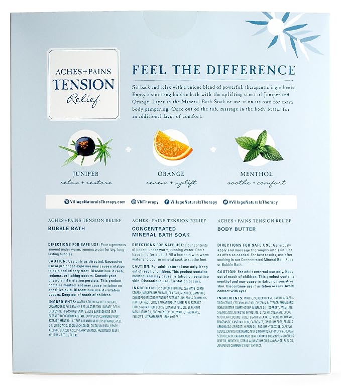 Village Naturals Therapy 3-Piece Tension Relaxing Wellness Spa Gift Set, Cedar Citrus Scent