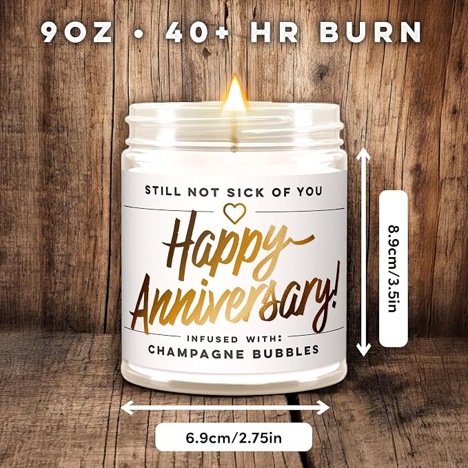 WAX & WIT Happy Anniversary Candle Gifts for Women - Smells Like Champagne Bubbles - Unique Wedding Happy for Couple, Her, Wife, Girlfriend, Friends - 9oz, 50 Hour Burn, Soy Wax