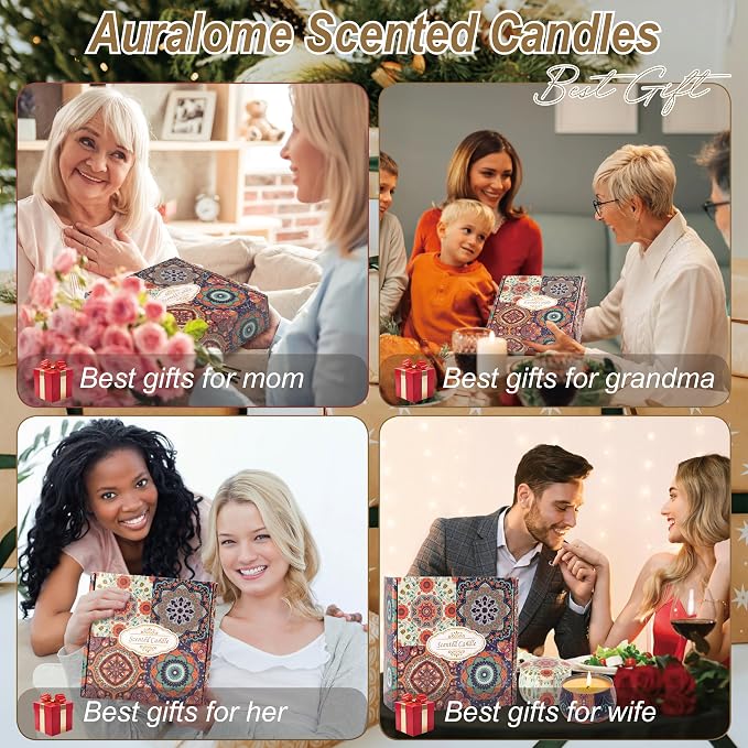 Scented Candles Gift Set - Women Candle Natural Soy Wax Aromatherapy Candle Stress Relief Small Gifts 120H Burning Candles 4 Pack 4.4 Oz for Home Christmas Birthday Mum Teacher Mothers Day