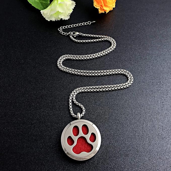 Essential Oil Necklace Diffuser Family Tree of Life Necklace Pendant Aromatherapy Locket Gifts (Dog Paw)