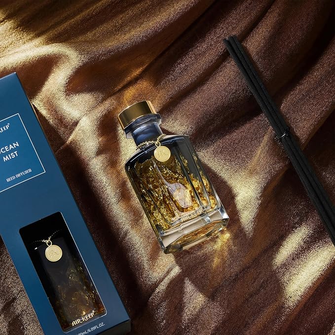 Airkeep Reed Diffuser Set,Ocean Mist Luxury Scented Diffuser with Sticks Long Lasting Home Fragrance for Bathroom Shelf Decor 6.09 fl oz (180ml)