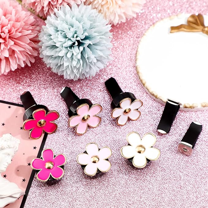 Frienda 6 Pcs Daisy Flower Air Vent Clip Accessories Air Conditioning Outlet Clip Car Air Freshener Dashboard Accessories Charm Car Inter Decor(3 cm, 3.3 cm,Red, Pink, White)