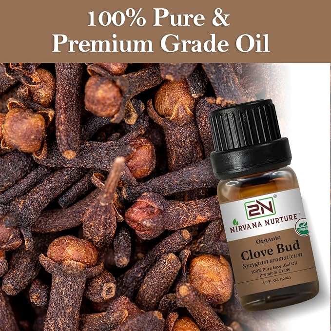 Clove Bud Essential Oil, USDA Certified Organic, 100% Pure Undiluted, Aromatherapy Oil for Diffuser, Hair & Skin Care