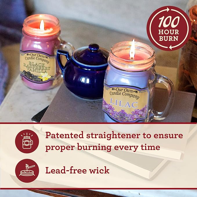 Our Own Candle Company, Strawberries & Cream Scented Mason Jar Candle, 100 Hour Burn Time, 13 Ounces