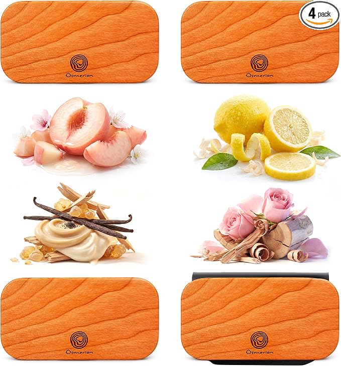 Car Air Freshener - Wood Air Freshener for Visor Clip - Long Lasting Car Odor Eliminator - Vehicle Scent Diffuser - (Vanilla + Lemonade + White Peach + Rose Cedar, CLIP INCLUDED)