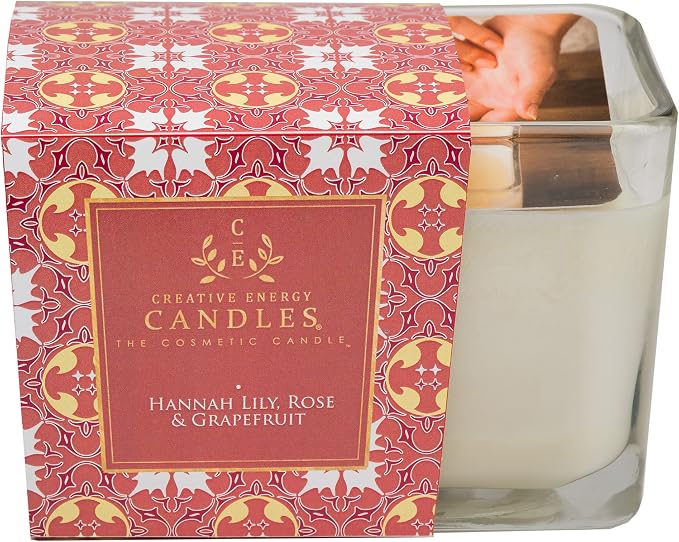 Lotion Candle - Hannah Lily Rose & Grapefruit Scented Massage Candles for Self Care, Soy Wax Candle with Essential Oil Blends, Coconut Oil, and Vitamin E, 55 Hour Burn Time