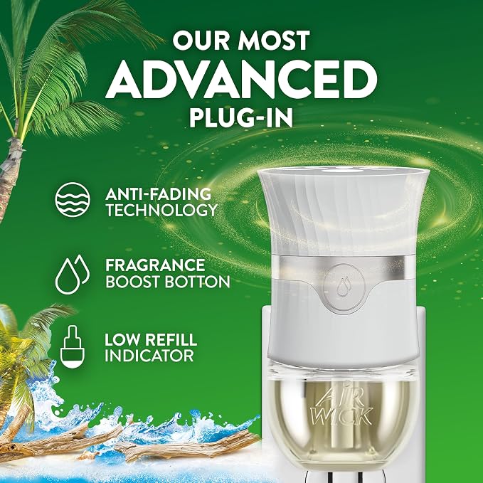 Air Wick Plug-In Scented Oil Refills, 4 Count, Driftwood & Sea Spray, Air Freshener, Essential Oils