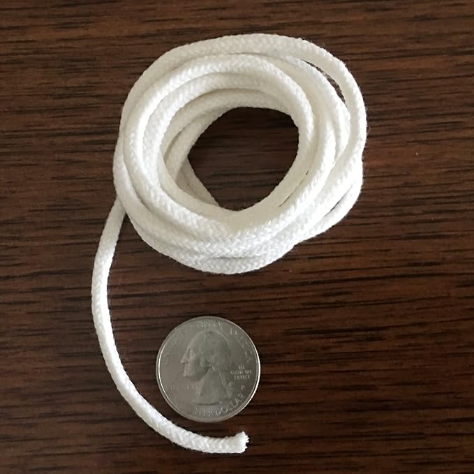 Firefly Brand - 5 Feet of 3.6mm Braided Eco Cotton Replacement Wick for Oil Lamps and Candles for Round Wick Holders