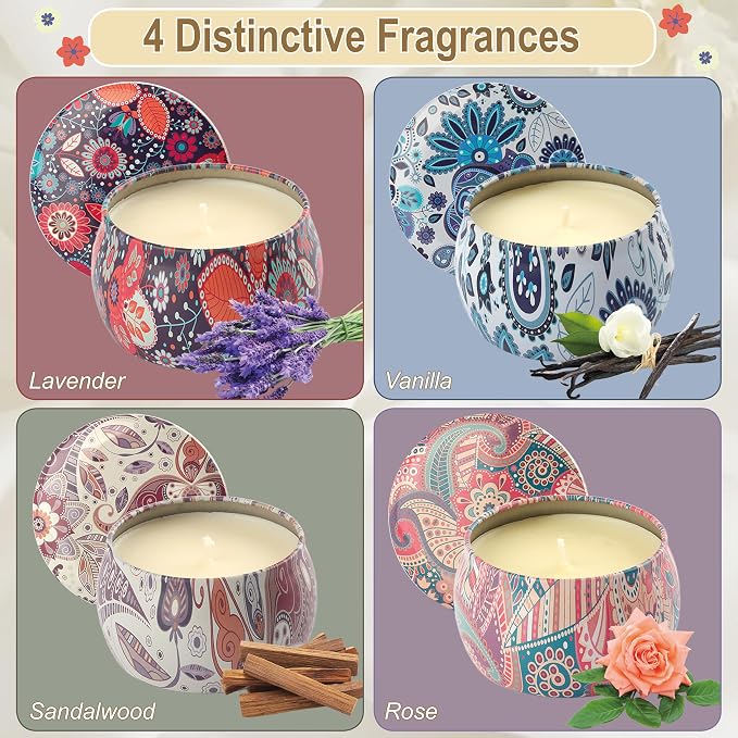Scented Candles Gifts for Women - Soy Wax Natural Candle Set Aromatherapy Outdoor Indoor Small Aroma Candle Gift 4 PCS 4.4 Oz for Mothers Day Birthday Valentines Christmas Home Spa Bath Yoga
