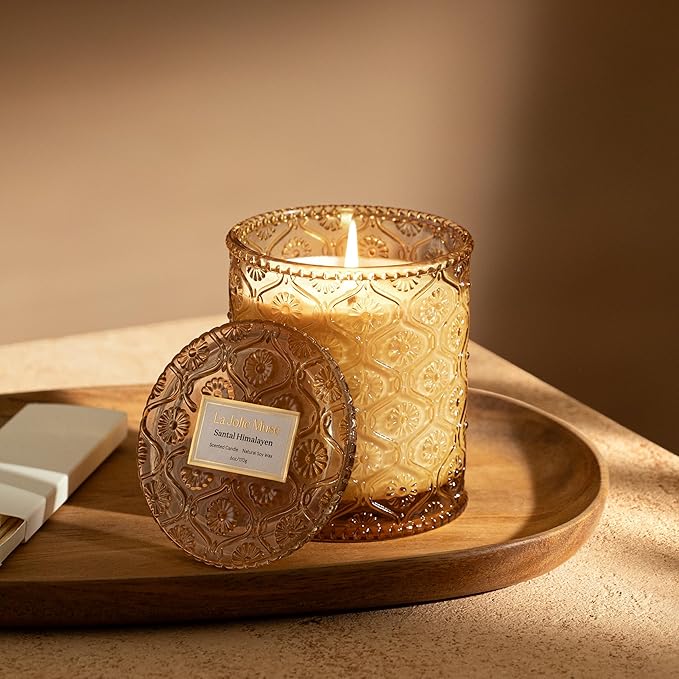 LA JOLIE MUSE Santal Himalayen Scented Candles for Home, Natural Soy 40 Hrs | Luxury Jar Candle, Clean Non Toxic, Gift for Women & Men, Decorative Candles for Candle Wamer,Pretty Candles,Sandalwood Amber