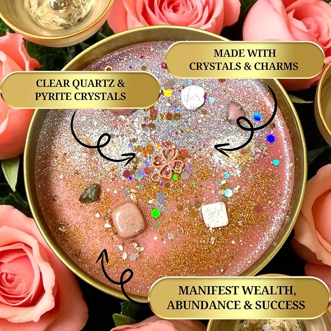 Millionaire Candle Wealth, Abundance & Prosperity Ritual Candle | Hand-Poured Soy Wax with Crystals & Herbs | 14oz