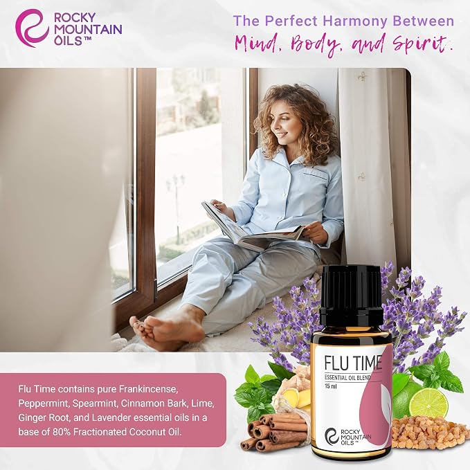 Rocky Mountain Oils Flu Time Essential Oil Blend with Essential Oils - Aromatherapy Oils for Topical Use - Therapeutic Grade Essential Oils - 15ml