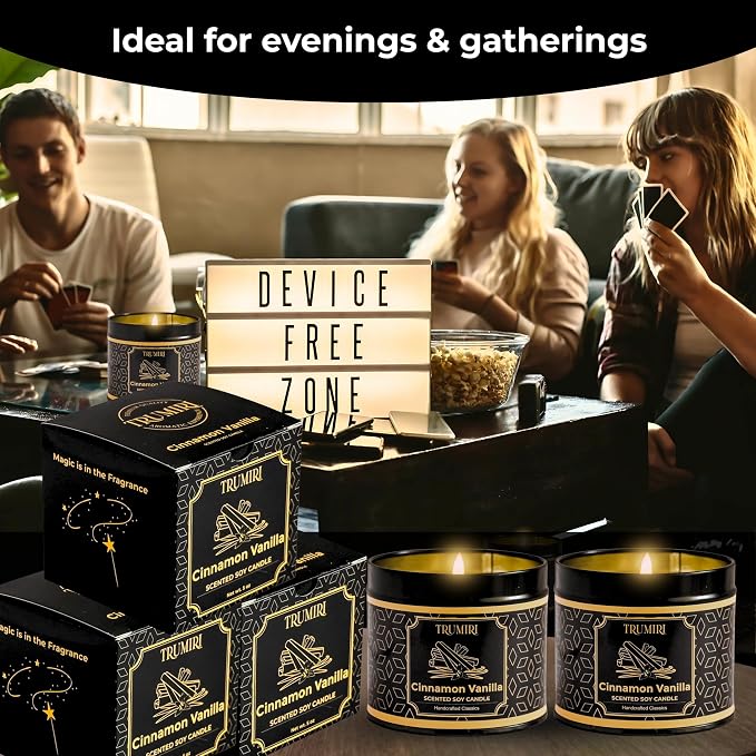 Vanilla Candle with Cinnamon Strong Scented Soy Candel Clean Non Toxic Velas Aromáticas for Women Gift for Fall Christmas Holidays Pack of 3 5Oz Decorative Tin Jars with Lids