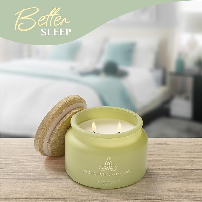 Eucalyptus and Peppermint Meditation and Yoga Candle for Healing Clarity and Rejuvenation - 50 Hour Clean Burning Soy Wax - 2-Wick Aromatherapy Focus Candle with Guided Materials- 9.5 oz