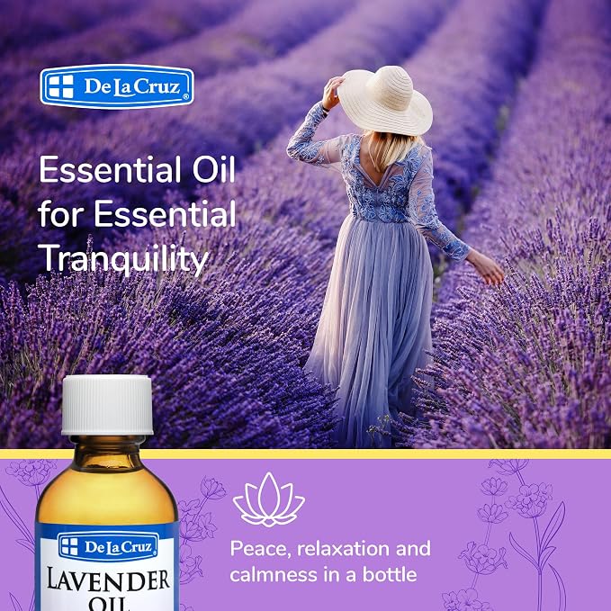De La Cruz Lavender Essential Oil Steam-Distilled - 100% Pure Lavender Oil for Aromatherapy 2 FL. OZ. (6 Bottles)