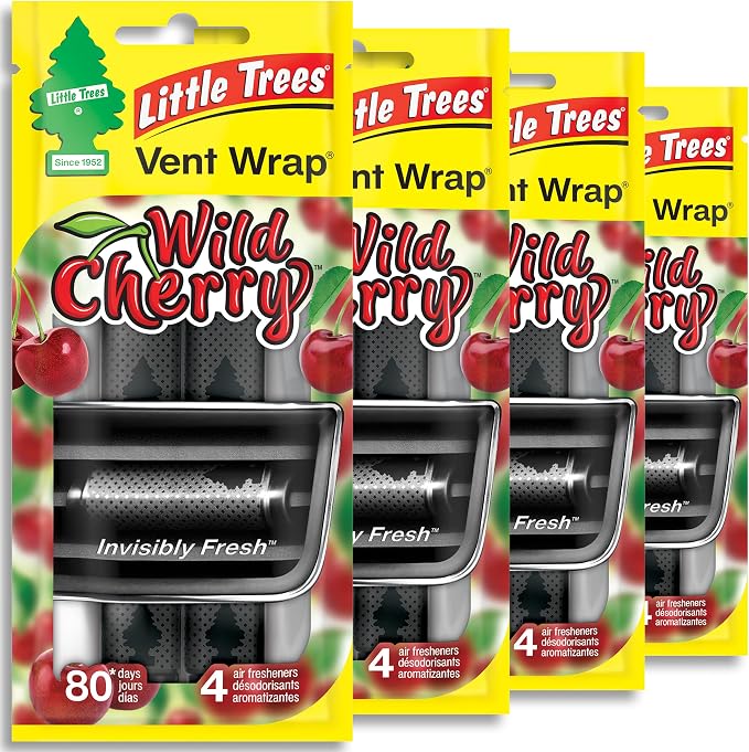 LITTLE TREES Car Air Freshener | Vent Wrap Provides Long Lasting Scent, Invisibly Fresh | 16 Air Fresheners | Wild Cherry