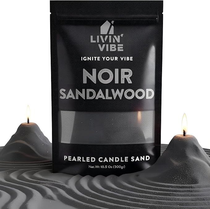 Pearled Candle Sand 10.5 oz (300g) – Noir Sandalwood Scented Candle, Black Color, Relaxing Aromatherapy, Home Decor, Stress Relief, Long-Lasting Burn