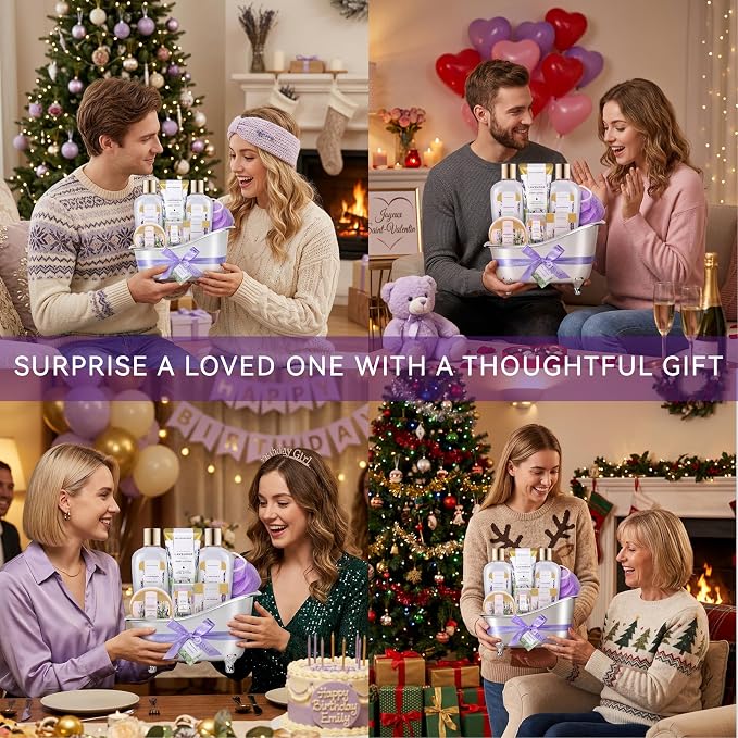 spa luxetique Spa Gift Baskets for Women, 8 Pcs Lavender Lotion Set with Bubble Bath, Shower Gel, Birthday Anniversary Self Care Kit for Her, Mothers Day Gifts for Mom