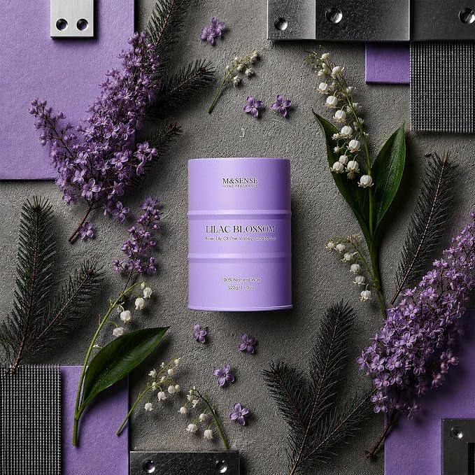 M&SENSE Lilac Blossom Soy Candles for Home Scented, 11.3oz 70 Hour Long Burning Aromatherapy Candle for Stress Relief Meditation Yoga Relaxing SPA, Housewarming Gifts for Women