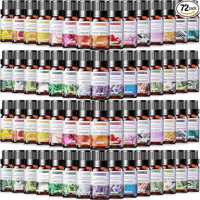 Nuanchu 72 Pcs Essential Oil Set for Humidifiers and Diffusers 10ml Fragrance Aromatherapy Oils Kits Fruity Candle Making Supplies for Soap Making Scents Summer Home Skin Care DIY Massage Laundry