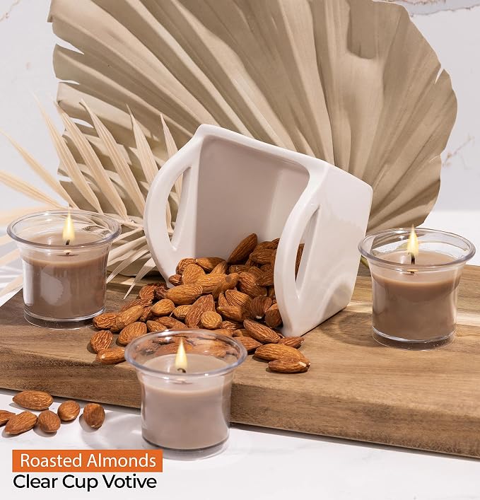 HYOOLA Clear Cup Scented Votive Candles - Roasted Almonds - 12 Hour Burn Time - 4 Pack - European Made