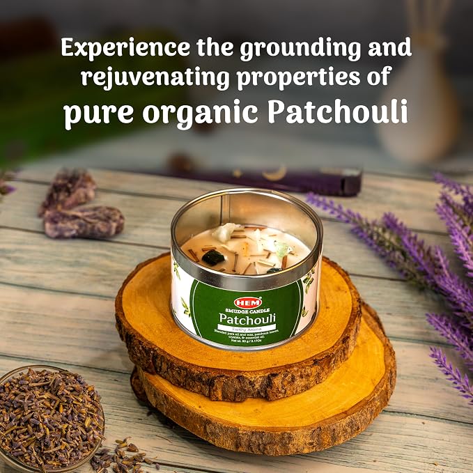HEM Patchouli Crystal Candle – 90g (3.17 oz) | Long Burning 18-20 Hrs | Aromatherapy Candle for Meditation, Energy Cleansing & Relaxation | Natural Scented Wax – Pack of 1