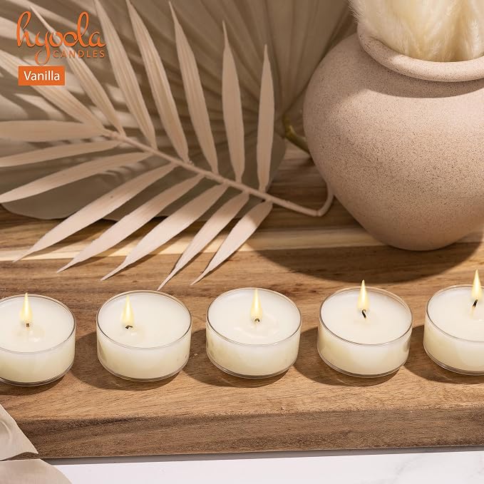 HYOOLA Scented Tealight Candles - Clear Cup - Vanilla Tealight Candles Scented - 6 Hour Burn Time - 15 Pack - European Made