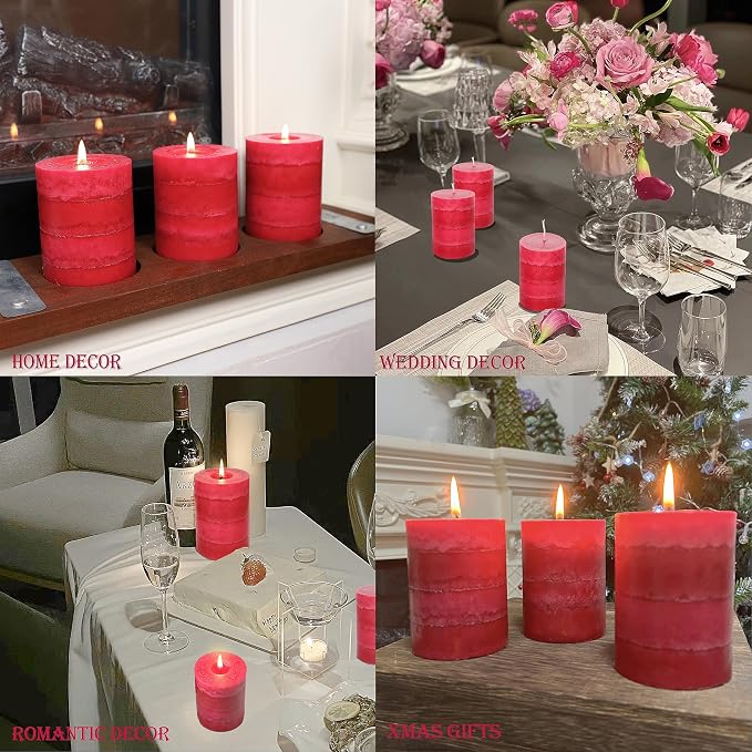 Scented Pillar Candles Long-Lasting Burning No Drip Candles Red 3x4 inch